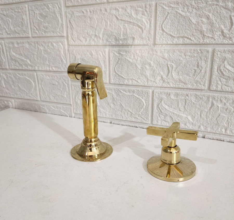 Unlacquered Brass Sprayer With Handle home decor accent for entryways, bathrooms, kitchens, shelves, and warm artisan interiors - view 1