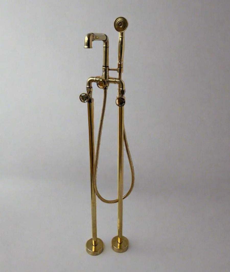 Unlacquered Brass Tub filler Faucet With Wheel Handle home decor accent for entryways, bathrooms, kitchens, shelves, and warm artisan interiors - view 1