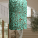 Green patina copper cylinder pendant tall style over kitchen island – Brass For Homes