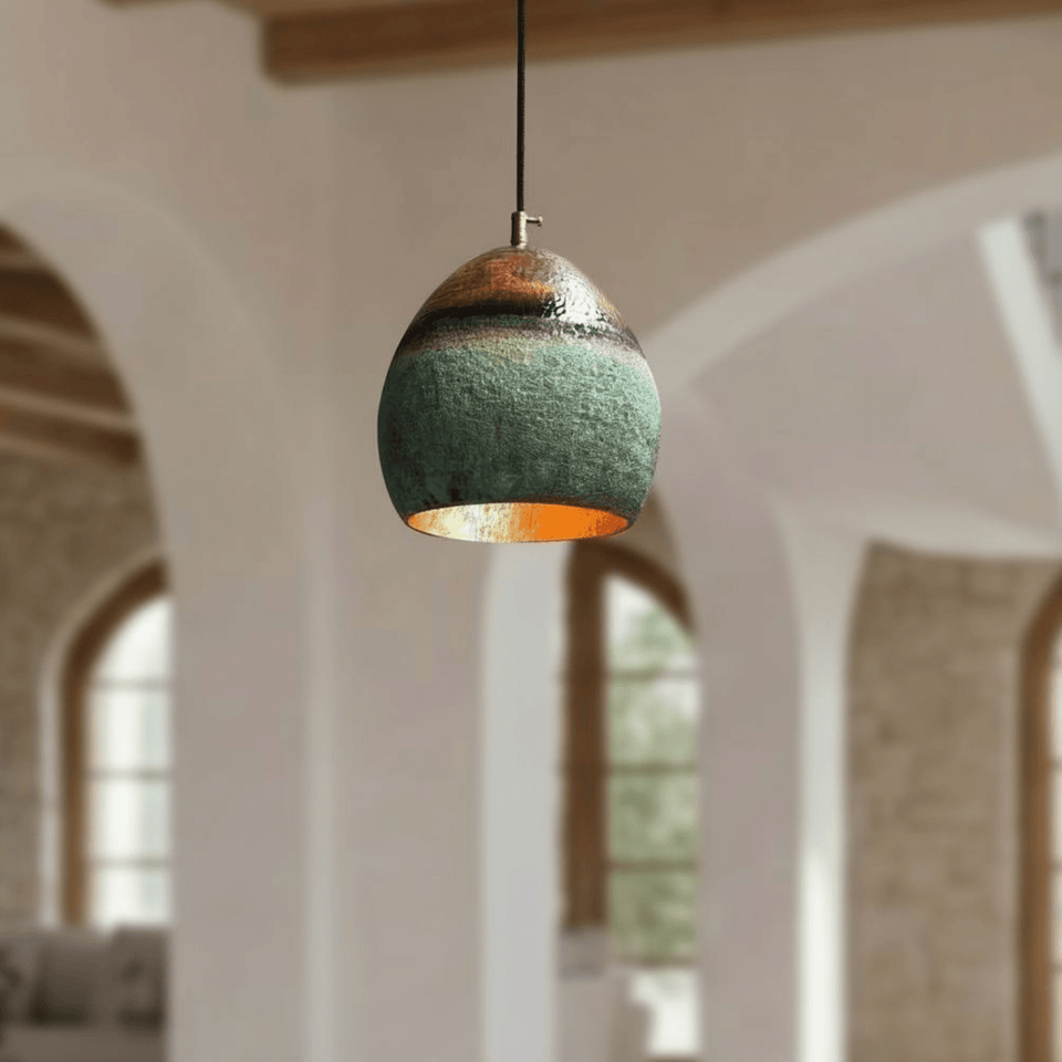 Verdigris copper oval cutout pendant — Mediterranean ceiling light — Brass For Homes