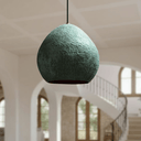 Hand-applied verdigris green patina dome pendant for dining rooms — Brass For Homes